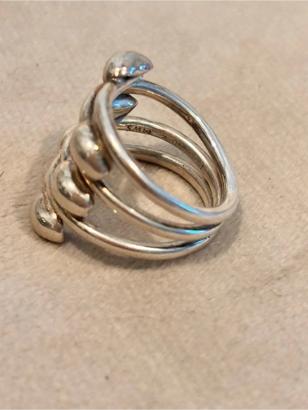 Designer 925 Sterling Silver Stacked Teardrop Ring - Size 6